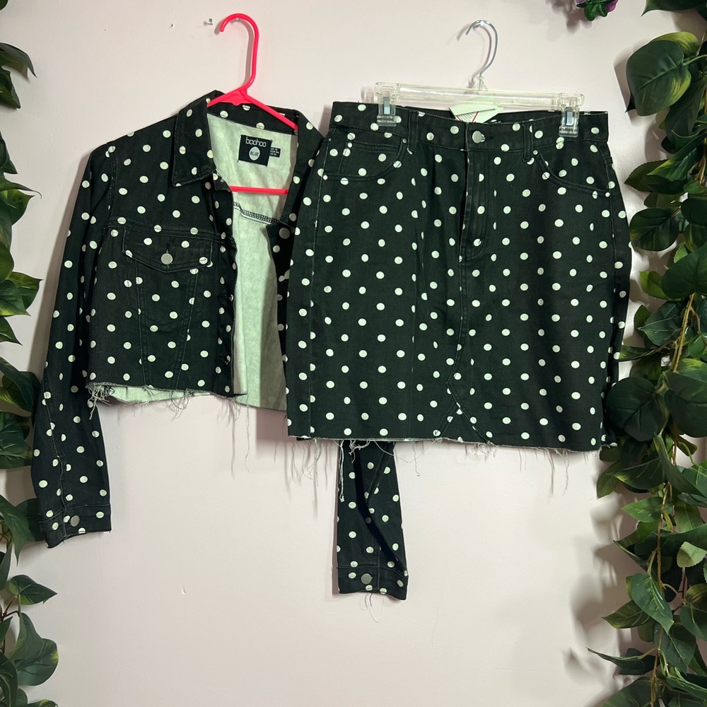 Black and White Denim Skirt Set